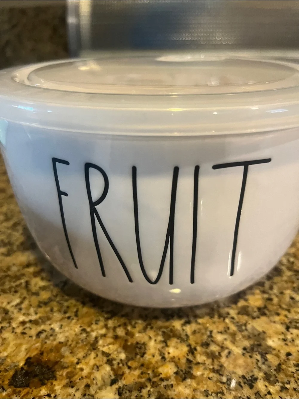 Rae Dunn White FRUIT Storage Bowl with Clear Suction Lid